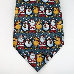 Christmas Holiday Tie With Santa Snowmen & Reindeer Design Polyester